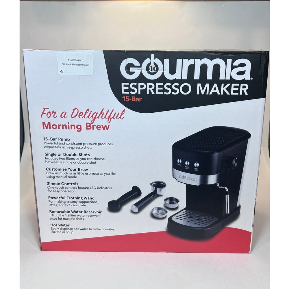 Gourmia Espresso Maker 15 Bar Pump Single Or Double Shots Model No. GCM4225 NEW